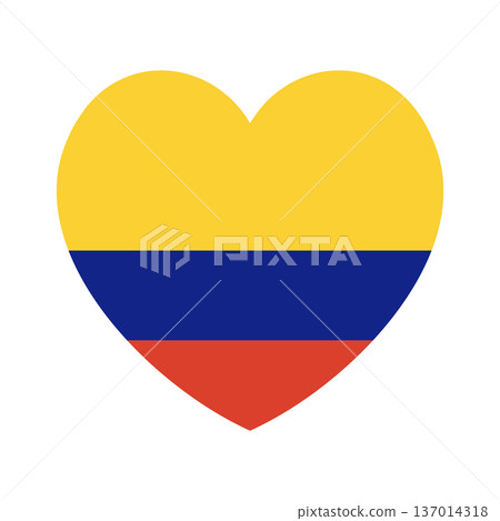 Flag of Colombia badge in heart shape. Heart shaped Colombian flag icon. Colombia flag button, sticker. Flag of Colombia badge in heart shape. Heart shaped Colombian flag icon. Colombia flag button, sticker. 137014318