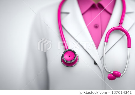 Health Professional sporting a vibrant stethoscope along with a neat lab coat, ready to assist 137014341
