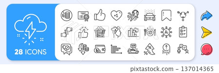 Consulting business, Genders and Mindfulness stress line icons. Interest rate, AI generate, Inflation icons. Pack of No cash, Romantic dinner, Decreasing graph icon. Vector 137014365