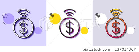 Contactless payment line icon. Halftone dotted pattern. Gradient icon with grain shadow. Dollar exchange sign. Finance symbol. Line contactless payment icon. Various designs. Vector 137014367