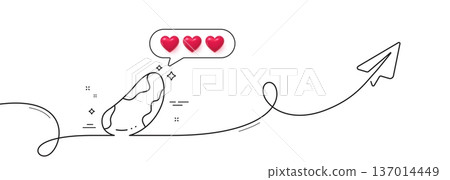 Brazil nut line icon. Continuous line with share plane. Tasty nuts sign. Vegan food symbol. Hearts rate review in speech bubble. Brazil nut single line ribbon. Loop curve pattern. Vector Brazil nut line icon. Continuous line with share plane. Tasty nuts sign. Vegan food symbol. Hearts rate review in speech bubble. Brazil nut single line ribbon. Loop curve pattern. Vector 137014449