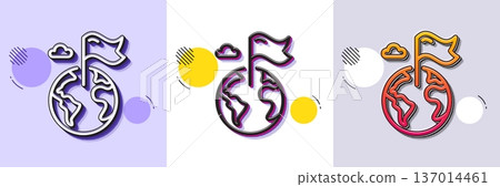 Flag on map line icon. Halftone dotted pattern. Gradient icon with grain shadow. Goal destination sign. Location pin symbol. Line destination flag icon. Various designs. Vector 137014461