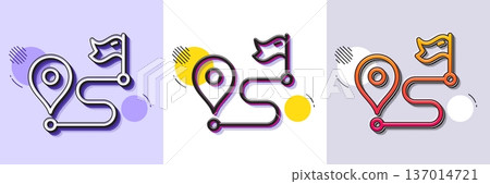 Journey line icon. Halftone dotted pattern. Gradient icon with grain shadow. Road path sign. Route map distance symbol. Line journey icon. Various designs. Vector 137014721