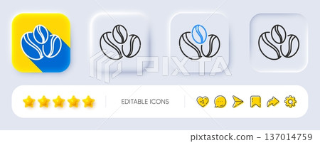 Coffee beans line icon. Neumorphic, Flat shadow, 3d buttons. Hot drink sign. Whole bean beverage symbol. Line coffee-berry beans icon. Social media icons. Vector Coffee beans line icon. Neumorphic, Flat shadow, 3d buttons. Hot drink sign. Whole bean beverage symbol. Line coffee-berry beans icon. Social media icons. Vector 137014759