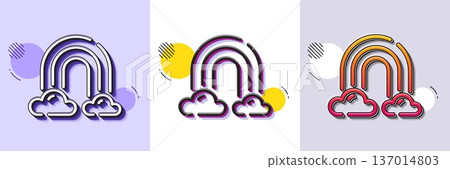 Rainbow line icon. Halftone dotted pattern. Gradient icon with grain shadow. Cloud sky with iridescent light sign. Weather phenomenon symbol. Line rainbow icon. Various designs. Vector 137014803