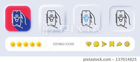 Music app line icon. Neumorphic, Flat shadow, 3d buttons. Hand hold phone sign. Cellphone with screen notification symbol. Line music app icon. Social media icons. Vector Music app line icon. Neumorphic, Flat shadow, 3d buttons. Hand hold phone sign. Cellphone with screen notification symbol. Line music app icon. Social media icons. Vector 137014825