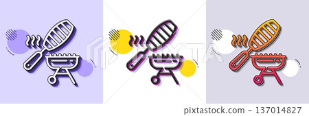 Grill line icon. Halftone dotted pattern. Gradient icon with grain shadow. Barbecue fish basket sign. Meat brazier cooker utensils symbol. Line fish grill icon. Various designs. Vector Grill line icon. Halftone dotted pattern. Gradient icon with grain shadow. Barbecue fish basket sign. Meat brazier cooker utensils symbol. Line fish grill icon. Various designs. Vector 137014827