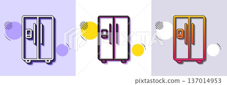 Refrigerator with ice maker line icon. Halftone dotted pattern. Gradient icon with grain shadow. Fridge sign. Freezer storage symbol. Line refrigerator icon. Various designs. Vector 137014953