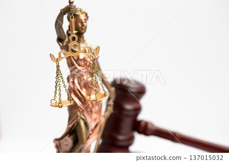 Themis figure and judge's gavel on white background Themis figure and judge's gavel on white background 137015032