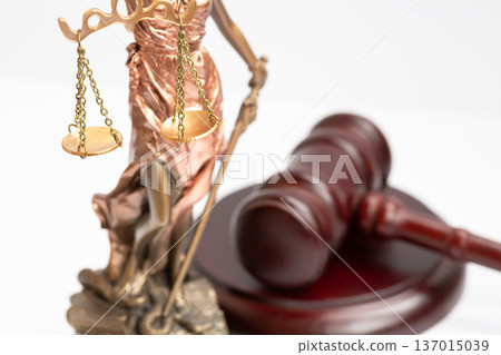 Themis figure and judge's gavel on white background Themis figure and judge's gavel on white background 137015039