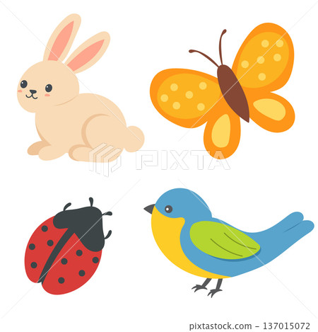 Spring Illustration Set with Bunny Butterfly and Ladybug Collection Spring Illustration Set with Bunny Butterfly and Ladybug Collection 137015072