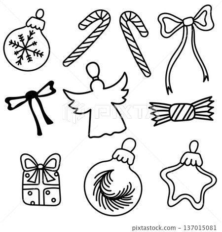 Christmas Toy Doodle Set with Holiday Decoration Outline Collection 137015081