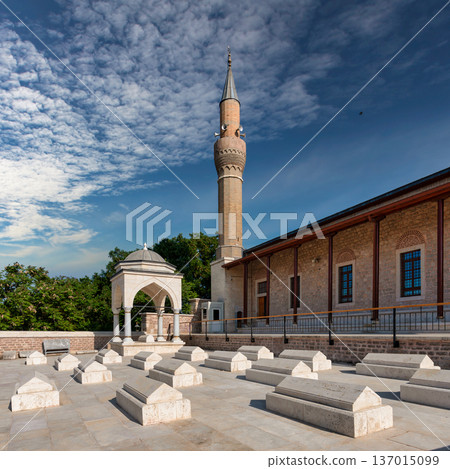 Historic Alaeddin Mosque Courtyard, Minaret, and Seljuk Tombs, Konya Turkey 137015099