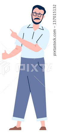 Man pointing up left with hand fingers. Positive person gesture Man pointing up left with hand fingers. Positive person gesture 137015132