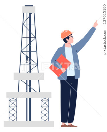 Engineer working on oil manufacture. Industrial worker character 137015190