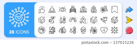 Mint bag, Coronavirus and Stress line icons. Interest rate, AI generate, Inflation icons. Pack of Thermometer, Low thermometer, Social distancing icon. Vector 137015226