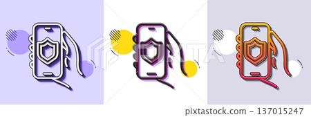 Security app line icon. Halftone dotted pattern. Gradient icon with grain shadow. Hand hold phone sign. Cellphone with screen notification symbol. Line security app icon. Various designs. Vector Security app line icon. Halftone dotted pattern. Gradient icon with grain shadow. Hand hold phone sign. Cellphone with screen notification symbol. Line security app icon. Various designs. Vector 137015247