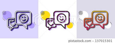 Heart and Smile line icon. Halftone dotted pattern. Gradient icon with grain shadow. Favorite like sign. Positive feedback symbol. Line smile icon. Various designs. Vector 137015301