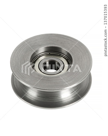Metal roller with a bearing on a white background. Metal roller with a bearing on a white background. 137015393