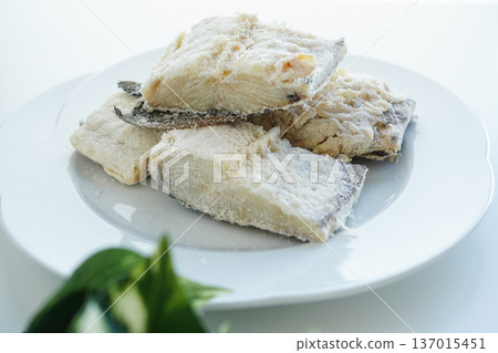 Spanish cuisine ingredient: salted and dried cod (bacalao) 137015451