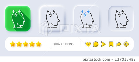 Stress line icon. Neumorphic, Flat shadow, 3d buttons. Anxiety depression sign. Mental health symbol. Line stress icon. Social media icons. Vector 137015482