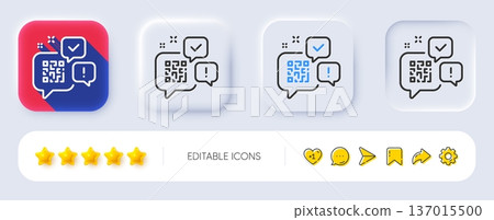 Qr code line icon. Neumorphic, Flat shadow, 3d buttons. Scan barcode sign. Chat speech bubbles symbol. Line qr code icon. Social media icons. Vector 137015500
