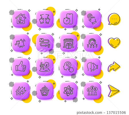 Timer app, Move gesture and Work home line icons. App 3d buttons. Social media comment, share, like icons. Pack of Face id, Alarm sound, Energy inflation icon. Vector Timer app, Move gesture and Work home line icons. App 3d buttons. Social media comment, share, like icons. Pack of Face id, Alarm sound, Energy inflation icon. Vector 137015506