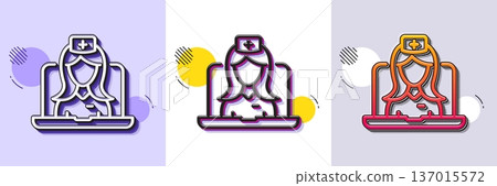 Telemedicine line icon. Halftone dotted pattern. Gradient icon with grain shadow. Online doctor sign. Medicine healthcare symbol. Line telemedicine icon. Various designs. Vector 137015572