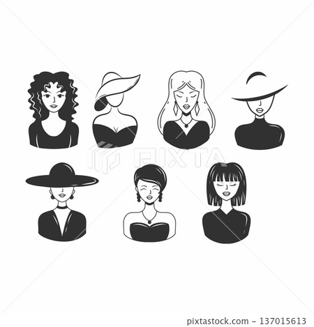 collection of graceful female figures. girl with makeup and beautiful hairstyle. illustration on theme of style and fashion. 137015613