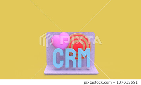 Digital CRM Marketing Strategy with Heart and Target on Laptop 3d render. Digital CRM Marketing Strategy with Heart and Target on Laptop 3d render. 137015651