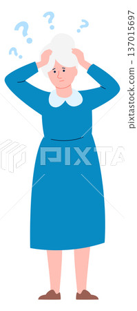 Amnesia symptom. Old woman with memory loss and confusion Amnesia symptom. Old woman with memory loss and confusion 137015697