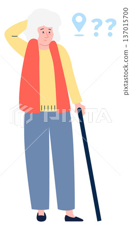 Place confusion problem. Aging woman with mental disorder Place confusion problem. Aging woman with mental disorder 137015700