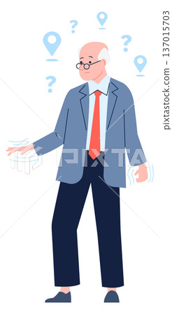 Disorientation symptom color icon. Elderly man character 137015703