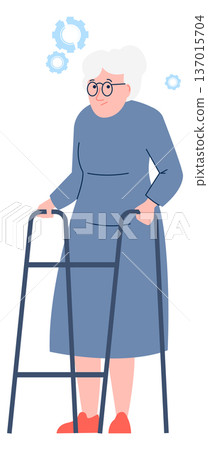 Cognitive problem icon. Old woman with mind disease 137015704