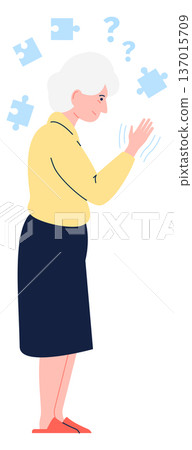 Puzzled woman with memory loss and cognitive problem symptoms 137015709