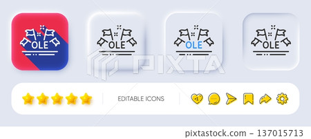 Ole chant line icon. Neumorphic, Flat shadow, 3d buttons. Championship with flags sign. Sports event symbol. Line ole chant icon. Social media icons. Vector Ole chant line icon. Neumorphic, Flat shadow, 3d buttons. Championship with flags sign. Sports event symbol. Line ole chant icon. Social media icons. Vector 137015713