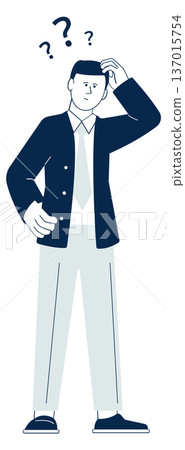 Confused man icon. Thinking person with question marks around head 137015754