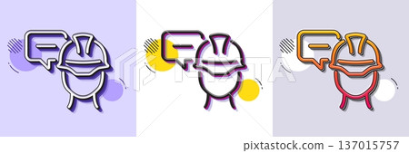 Foreman talk line icon. Halftone dotted pattern. Gradient icon with grain shadow. Engineer or architect sign. Construction helmet symbol. Line foreman icon. Various designs. Vector 137015757