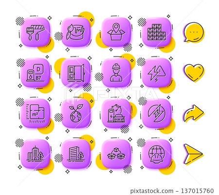 Foreman, Parcel shipping and Save planet line icons. App 3d buttons. Social media comment, share, like icons. Pack of Open door, Wholesale inventory, Floor plan icon. Vector Foreman, Parcel shipping and Save planet line icons. App 3d buttons. Social media comment, share, like icons. Pack of Open door, Wholesale inventory, Floor plan icon. Vector 137015760