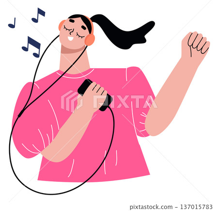 Listen music on smartphone concept. Happy girl enjoying and dance 137015783