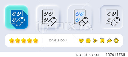 Capsule pill line icon. Neumorphic, Flat shadow, 3d buttons. Medical drugs sign. Pharmacy medication symbol. Line capsule pill icon. Social media icons. Vector Capsule pill line icon. Neumorphic, Flat shadow, 3d buttons. Medical drugs sign. Pharmacy medication symbol. Line capsule pill icon. Social media icons. Vector 137015786