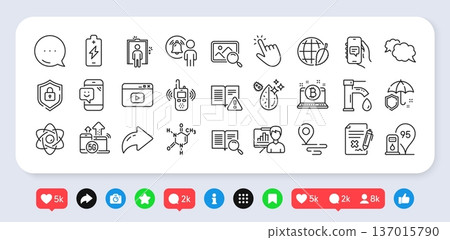 Presentation board, Chemical formula and Reject file line icons pack. Social media: share, comment, like icons. 5g internet, Atom core, Environment day web icon. Vector Presentation board, Chemical formula and Reject file line icons pack. Social media: share, comment, like icons. 5g internet, Atom core, Environment day web icon. Vector 137015790
