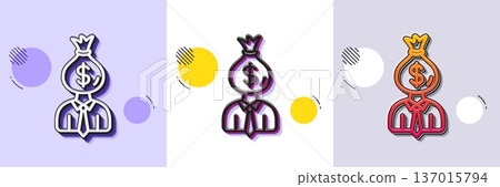 Businessman earnings line icon. Halftone dotted pattern. Gradient icon with grain shadow. Dollar money bag sign. Line manager icon. Various designs. Vector 137015794
