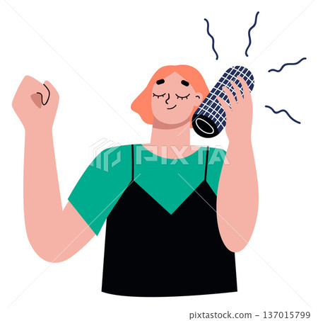 Happy woman listen music. Teen girl relax and enjoy 137015799