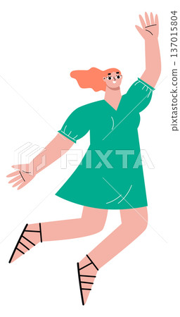 Joyful young woman color character. Happy jumping girl Joyful young woman color character. Happy jumping girl 137015804