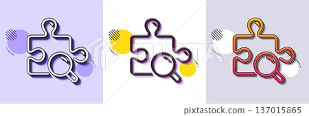 Search puzzle line icon. Halftone dotted pattern. Gradient icon with grain shadow. Jigsaw piece sign. Find solution symbol. Line search puzzle icon. Various designs. Vector 137015865