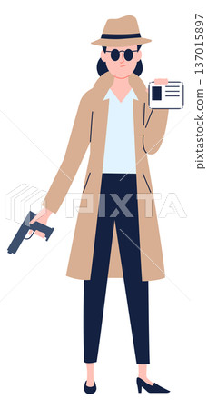 Female detective show gun and id. Crime investigation Female detective show gun and id. Crime investigation 137015897