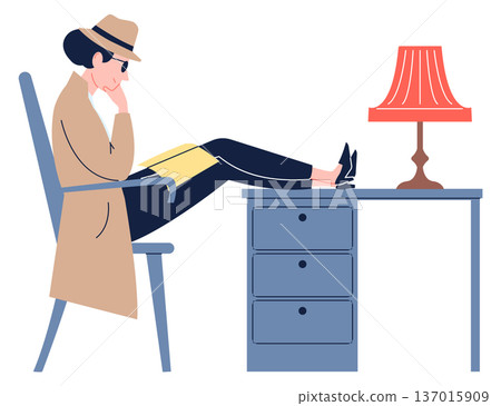 Female detective thinking. Woman solving crime case Female detective thinking. Woman solving crime case 137015909