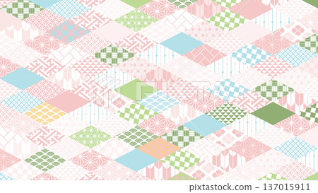 [Spring background material] Colorful Japanese pattern illustrations of traditional motifs 137015911