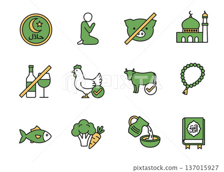 Simple Halal icon set for restaurants Simple Halal icon set for restaurants 137015927